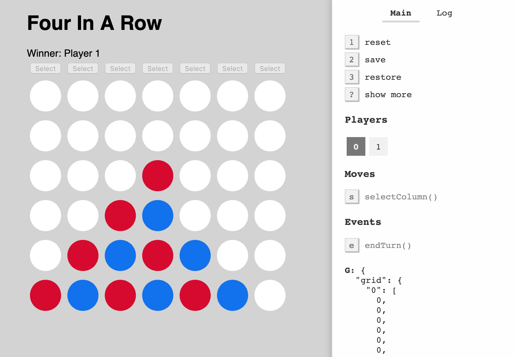 Four in a row with boardgame.io